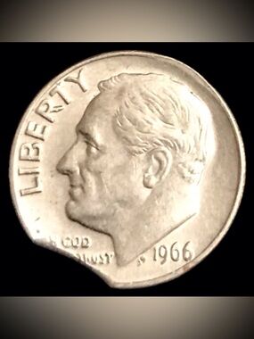 1966 Roosevelt Clipped Dime Error Coin